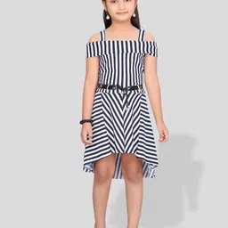 BAESD Girls Striped Cold-Shoulder Sleeves A-Line Dress-37