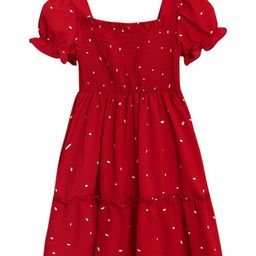 StyleCast Red Girls Polka Dot Printed Square Neck Puff Sleeves Tiered A-Line Midi Dress-image-66