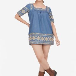 SUMAVI-FASHION Print Organic Cotton Denim A-Line Mini Dress-picture-29