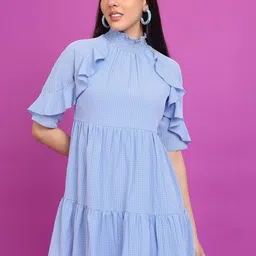 Tokyo Talkies Blue Rufffle A-Line Mini Dress-image-24