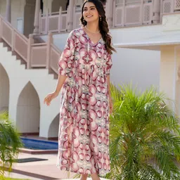 Nayo Abstract Printed V Neck Maxi Dress-image-77