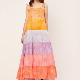 Moomaya Colourblocked Shoulder Straps Gathered Tiered Maxi Dress-image-70