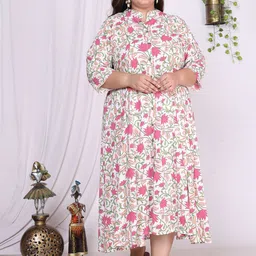 Swasti Floral Printed Mandarin Collar A-Line Dress-image-47
