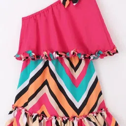 M'andy Girls Chevron Print Off-Shoulder Pure Cotton A-Line Maxi Dress-image-4