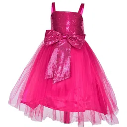 Samsara Couture Girls Magenta Embellished Applique Net Dress-image-77