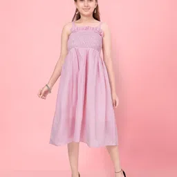 BAESD Girls Shoulder Straps Smocked Detailed Cotton Empire Midi Dress-image-27