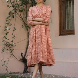SAVI Printed Pure Cotton Empire Midi Dress-image-107