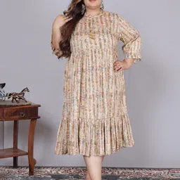 KALINI Women Floral Print Mandarin Collar A-Line Dress-picture-15