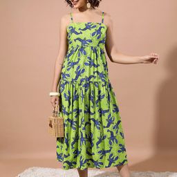 Vishudh Printed Shoulder Straps Cotton Empire Midi Dress-image-59