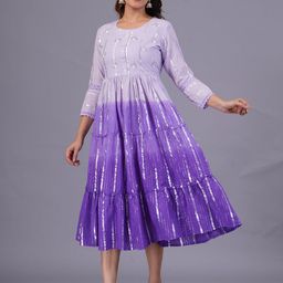 SARAI CREATIONS Round Neck Cotton Fit and Flare Midi Ethnic Dress-image-47