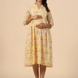 CRAFIQA Floral Print Maternity Empire Midi Dress-image-52