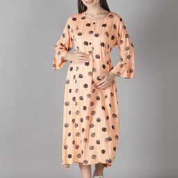 NIGHTSPREE Peach-Coloured Maternity A-Line Midi Dress-image-21