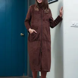 FEATHERS CLOSET Mock Collar Woollen Mini Zip-Front Lounge Dress-picture-52