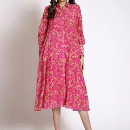 250 DESIGNS Floral Print Georgette Shirt Midi Dress-picture-18