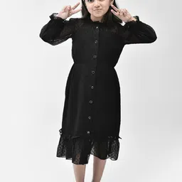 Eavan Girls Self Designed Mandarin Collar Georgette A-Line Midi Dress-image-41