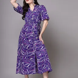 aayu Printed V-neck puff sleeves A-line Midi Dress-picture-38