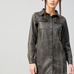Athena Charcoal Grey Leather Shirt Mini Dress-image-46