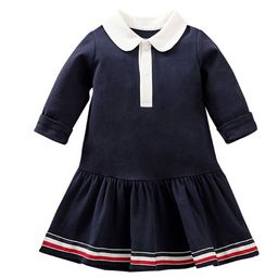 StyleCast Girls Navy Blue Colourblocked Peter Pan Collar Cotton Drop-Waist Dress-image-73