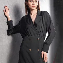 MANGO Black Solid Sustainable Shirt Mini Dress-image-79