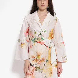 RAREISM Floral Print Bell Sleeves Cotton Shirt Mini Dress-image-16