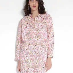 RAREISM Shirt Collar Long Sleeves Floral Print Shirt Mini Dress-image-43