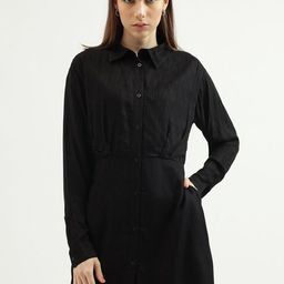 United Colors of Benetton Cuffed Sleeves Gathered or Pleated Shirt Style Mini Dress-image-98