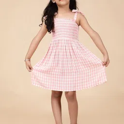 KASYA Girls Checked Shoulder Straps Fit & Flare Dress-image-28