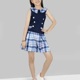 Naughty Ninos Peter Pan Collar Cotton Checked Drop-Waist Dress-image-79