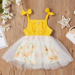 INCLUD Girls Floral Self Design Square Neck Sleeveless Bow Detail Fit & Flare Dress-picture-6