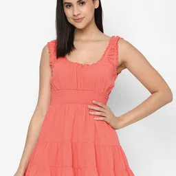 AMERICAN EAGLE OUTFITTERS Round Neck Tiered Pure Cotton Mini Fit & Flare Dress-image-61