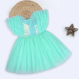 Wish Karo Girls Embellished Flutter Sleeves Sequinned Georgette Net Fit & Flare Dress-picture-6