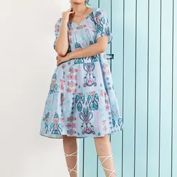 Boho By Athena bohemian Floral Print Puff-Sleeves Layered Fit & Flare Dress-image-83