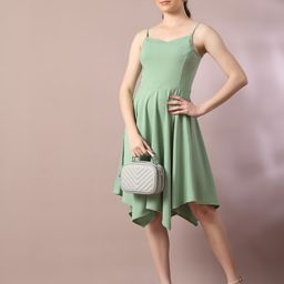 HERE&NOW Valentino Sea Green Shoulder Straps Sleeveless Fit & Flare Dress-image-53