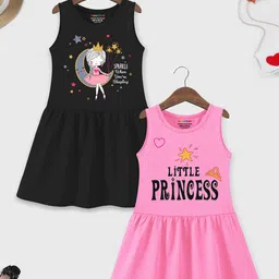 HERE&NOW Pack of 2 Printed Round Neck Sleeveless Cotton Fit & Flare Dress-29