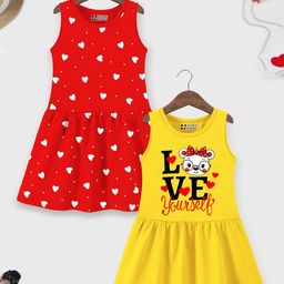 HERE&NOW Pack of 2 Printed Round Neck Sleeveless Cotton Fit & Flare Dress-image-47