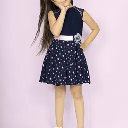 Naughty Ninos Girls Navy Printed Fit & Flare Dress-22