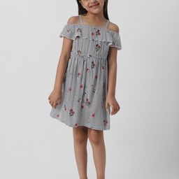 Nauti Nati Girls Floral Striped Cold-Shoulder Ruffled Fit & Flare Dress-image-90
