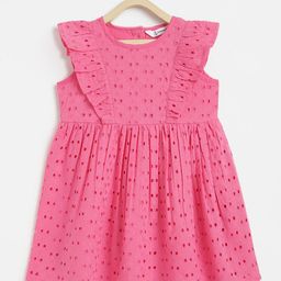 Campana Girls Self Design Cotton Round Neck Sleeveless Ruffled Fit & Flare Casual Dress-11
