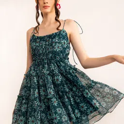 KAORI BY SHREYA AGARWAL Floral Printed Shoulder Straps Tiered Fit & Flare Dress-image-26
