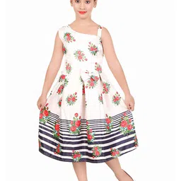 BAESD Girls Floral Printed Asymmetric Neck Gathered Fit & Flare Dress-image-41