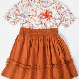 Bella Moda Girls Floral Printed Smocked Pure Cotton Fit & Flare Dress-image-24