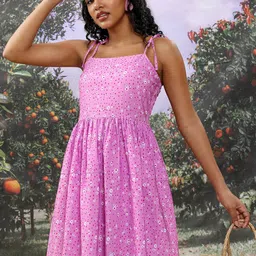 Tokyo Talkies Floral Printed Sleeveless Fit & Flare Dress-image-45