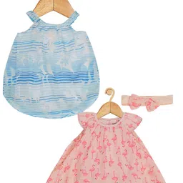 Creative Kids Infants Girls Pack Of 2 Conversational Printed Cap Sleeves A-Line Dresses-image-4