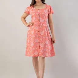 Shedika Floral Printed Square Neck Flared Sleeves A-Line Dress-picture-7