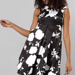 Campus Sutra Black Floral Print Fit & Flare Dress-image-52