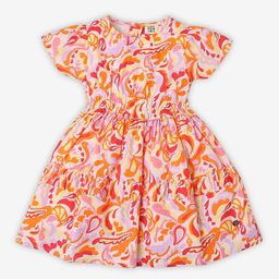 Ed-a-Mamma Girls Abstract Printed Puff Sleeve Smocked Tiered Pure Cotton Fit & Flare Dress-picture-3