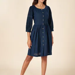 AKKRITI BY PANTALOONS Puff Sleeves Cotton Fit & Flare Dress-picture-13