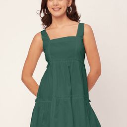 Moomaya Square Neck Sleeveless Tiered Fit & Flare Dress-image-86
