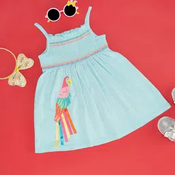 Pantaloons Baby Girls Printed Shoulder Straps Gathered Smocked Cotton Fit & Flare Dress-22