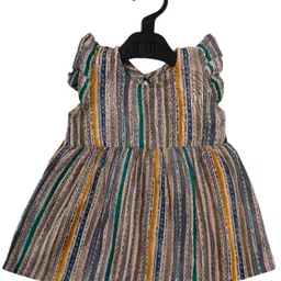 BAESD Girls Geometric Striped Print Flutter Sleeve Organic Cotton Fit & Flare Dress-picture-2